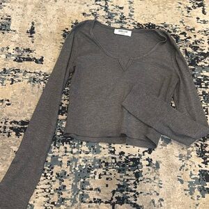 Long sleeve cropped waffle top